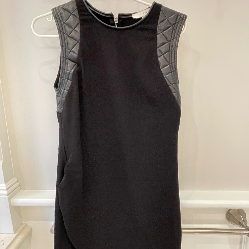 IRO black dress with real leather accents at sleeve, size EU 38